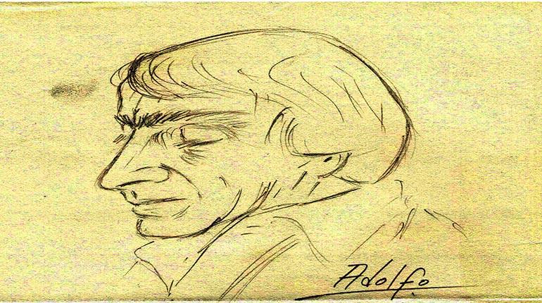 Retrato a lápiz de Carlos Rimassa hecho por el escritor Adolfo Cáceres Romero en mayo de 1975. | Cortesía de Roberto Laserna